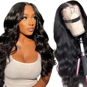 13x6 Lace Front Wigs Human Hair Pre Plucked 180 Density 26 Inch HD Body Wave Glueless Wig for Women 10A Frontal Natural Look No Shedding Black Wig