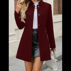 Women’s wool blend coat, simple solid-color casual outerwear for autumn/winter, women’s winter coats, fall jackets for women