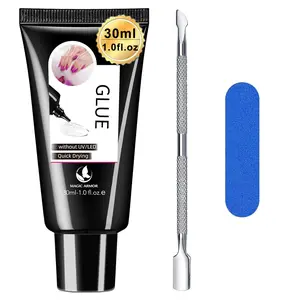 MAGIC ARMOR 30ml Semi Solid Nail Glue for Press On Nails, Super Strong Quick Dry No UV Gel Nail Glue with Cuticle Pusher and Nail File, Long Lasting Adhesive for Acrylic Fake Nail Tips