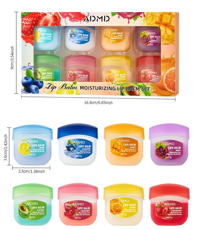 #SummerVibes 8pcs Lip Care Multi-Pack - Fruit-Flavored Glosses, Night Balms, Colorless Sticks, Nourishing Masks, Moisturizer, Smoothing Texture, Compact Party & Seasonal Gifts, Lip Balm, Glossy, Hydrating, Small Size, 24 Months, Fruity