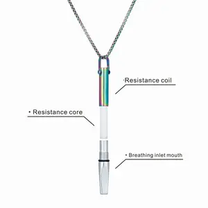 Creative breathing resistance whistle necklace round tube with built-in cotton core to assist yoga meditation stress relief mindfulness jewelry titanium steel pendant necklace