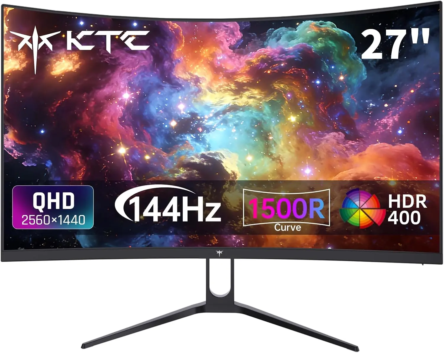 Ktc 27" 2560x1440 Curved VA Gaming Monitor for Gaming Stuff, 1500R 144Hz/120Hz Refresh Rate, HDR400 400nits, Adaptive Sync, 2x HDMI 2.0, DP 1.4, VESA 100x100 PC Monitor, Model H27S5C