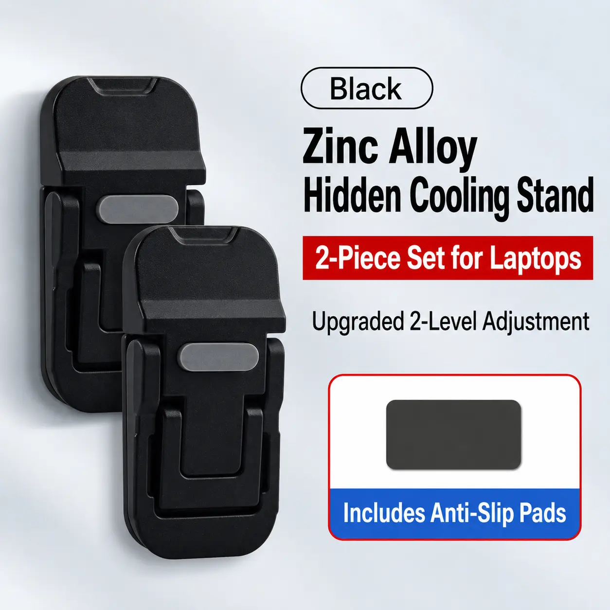 2-Piece Mini Foldable Compact Laptop Stand Set - 10mm & 36mm, 3 Height Levels, Self-Adhesive Vertical Riser, Slim Portable Cooling Airflow Holder, Office Accessory for Home Office, School & Coffee Shops, Fits Most Laptops