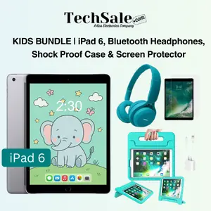 Refurbished Apple iPad 6 9.7" (Wifi) Kids Bundle: Bluetooth Headphones, Shock Proof Case, & Screen Protector (1 Year Warranty) Excellent Condition