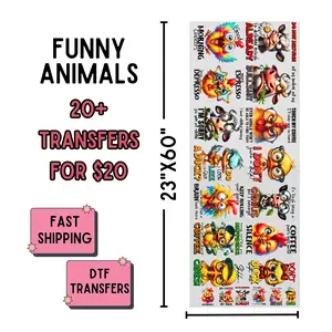 Funny Animals | Dollar Deals DTF Transfer Gang Sheet For Graphic Tees Direct To Film Vibrant Colors