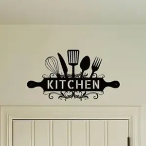 1pc Kitchen Wall Art Hanging Decoration - Black Metal Simple Kitchen Logo, Farmhouse Wall Decoration, Home Kitchen Restaurant Decoration