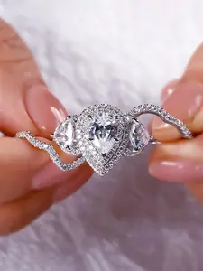 Elegant Rhinestone Decor Marquise Cut Ring Solitaire Rings As Gift for Girlfriend, 3pcs/set Exquisite Trendy Cocktail Rings, Fashionable Stackable Iced out Jewelry for Party Decoration for Women