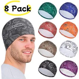 8 Pack Men & Women' Cooling Wicking Skull Caps - Moisture-Wicking Beanie Headbands Suitable for Cycling, Welding Hard Helmet Liner, Sweat Absorption, for Head Wrap for Helmet, & Gear, Unisex