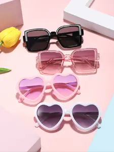 Kids High-Quality Candy Color Sparkle Square Frame Sunglasses, Sweet Heart Design, UV Protection, Durable PC Frame, Perfect Birthday Gift