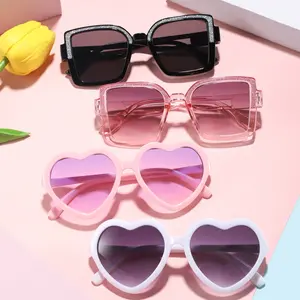 Kids High-Quality Candy Color Sparkle Square Frame Sunglasses, Sweet Heart Design, UV Protection, Durable PC Frame, Perfect Birthday Gift