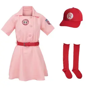 Girl's Rockford Peaches Movie AAGPBL Baseball Dress,Cap,Belt,Patches Costume Cosplay Pink Thanksgiving Gift Xmas Holiday Men's Breathable Football Jersey