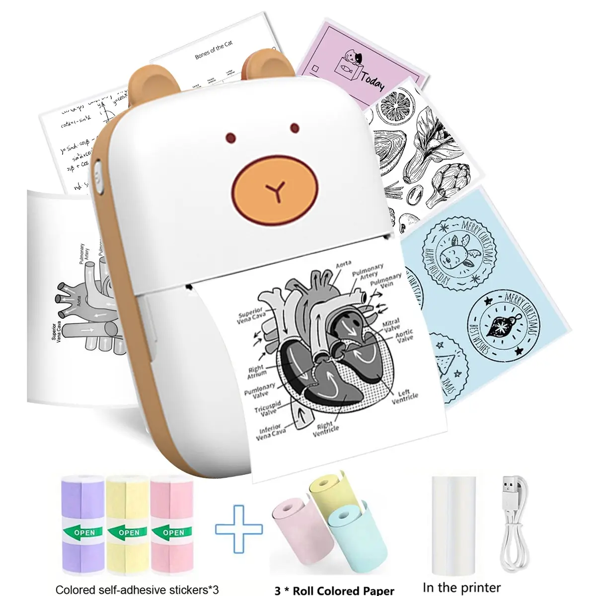 Mini Printer Portable Inkless Sticker Maker, Thermal Pocket Printer Compatible with iOS & Android, Ideal for Notes Photos Labels Text To-Do Lists, Thermal Label Maker