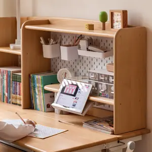 YESWOOD 37'' Solid Wood Desk Bookshelf Organizer, Desktop Hutch with Storage Shelves & Pegboard, Fits 100cm Desk, Space Saving Study Desk Organizer for Home Office Study Room