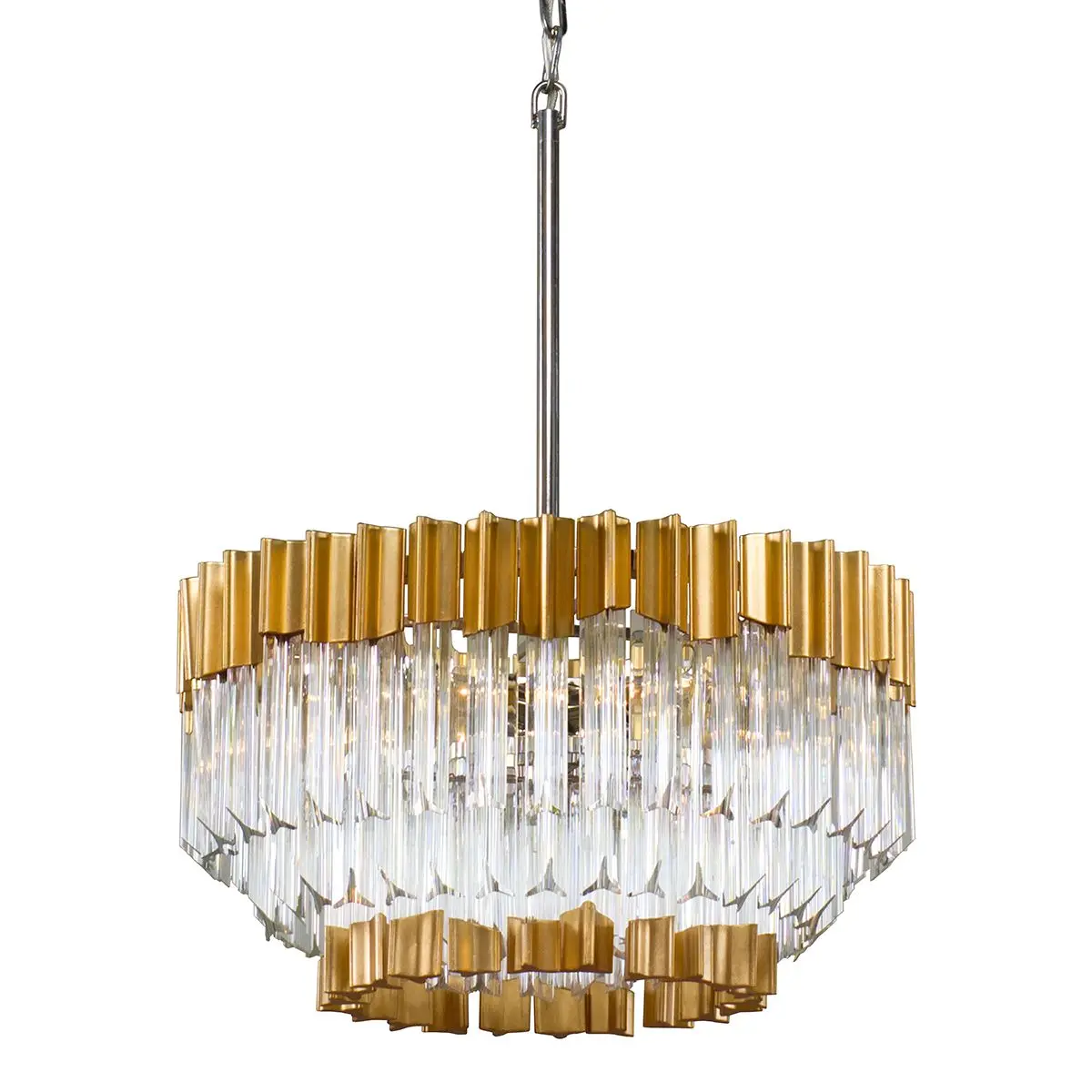 Charisma Mini Chandelier with 3-Sided Crystal Rods and Gold Leaf Frame