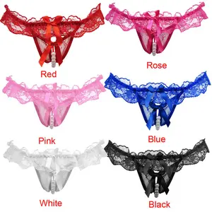 Women's Sexy Lingerie Crotchless Pearl Lace Thongs Panties G-String Underwear