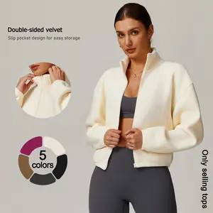 TimeOFF double sided velvet zip up jacket, 5 vibrant colors, practical pockets for small items. 4 way stretch fabric moves with you, great breathability keeps you comfy. Perfect for gym, yoga, outdoors all seasons, elevating your active style. gift