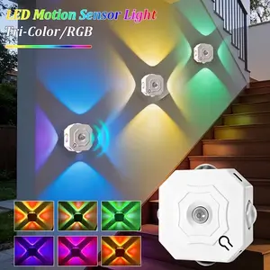 Motion Sensor LED Wall Light, 3 Color RGB Adjustable, USB Rechargeable, Auto On/off, Suitable for Bedroom, Stairs, Hallway, Cabinet