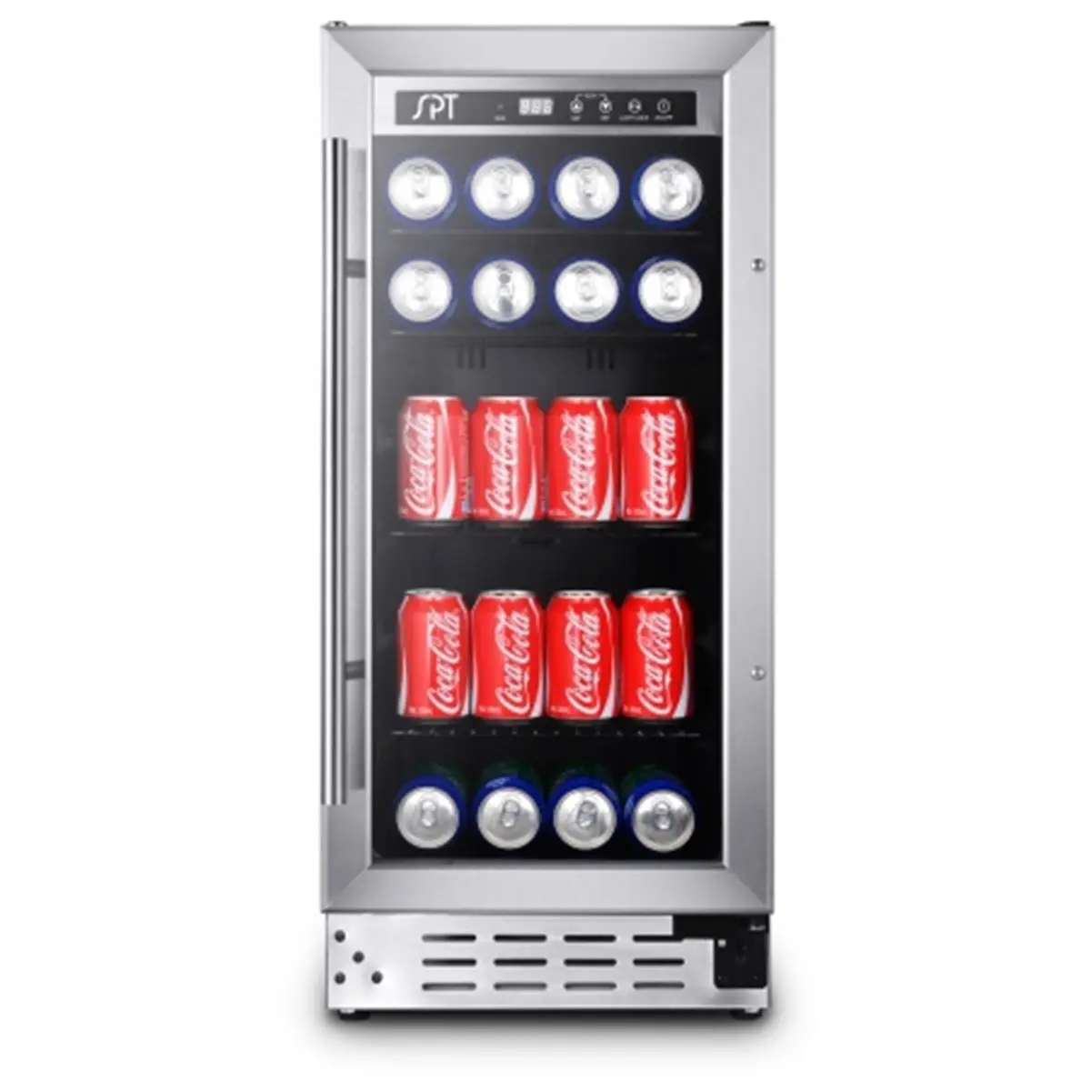 Commercial Grade 92-Can Beverage Cooler with LED Display, Silent Operation, Dual Paned Glass Door, Auto Defrost, Memory IC, 115V/60Hz, 11.5Wx17Dx24.75H in, 15Wx22.4Dx34.2H in, Undercounter Fit for Game Room, Parties, Digital Display