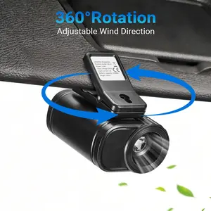 Qawtor Portable Car LCD Clip Fan 360° Rotatable 100 Speed Wind With LED lighting  12V USB Rechargeable 4000mAh Electric Fan Low Noise Mini Fan Clamp Anywhere Black