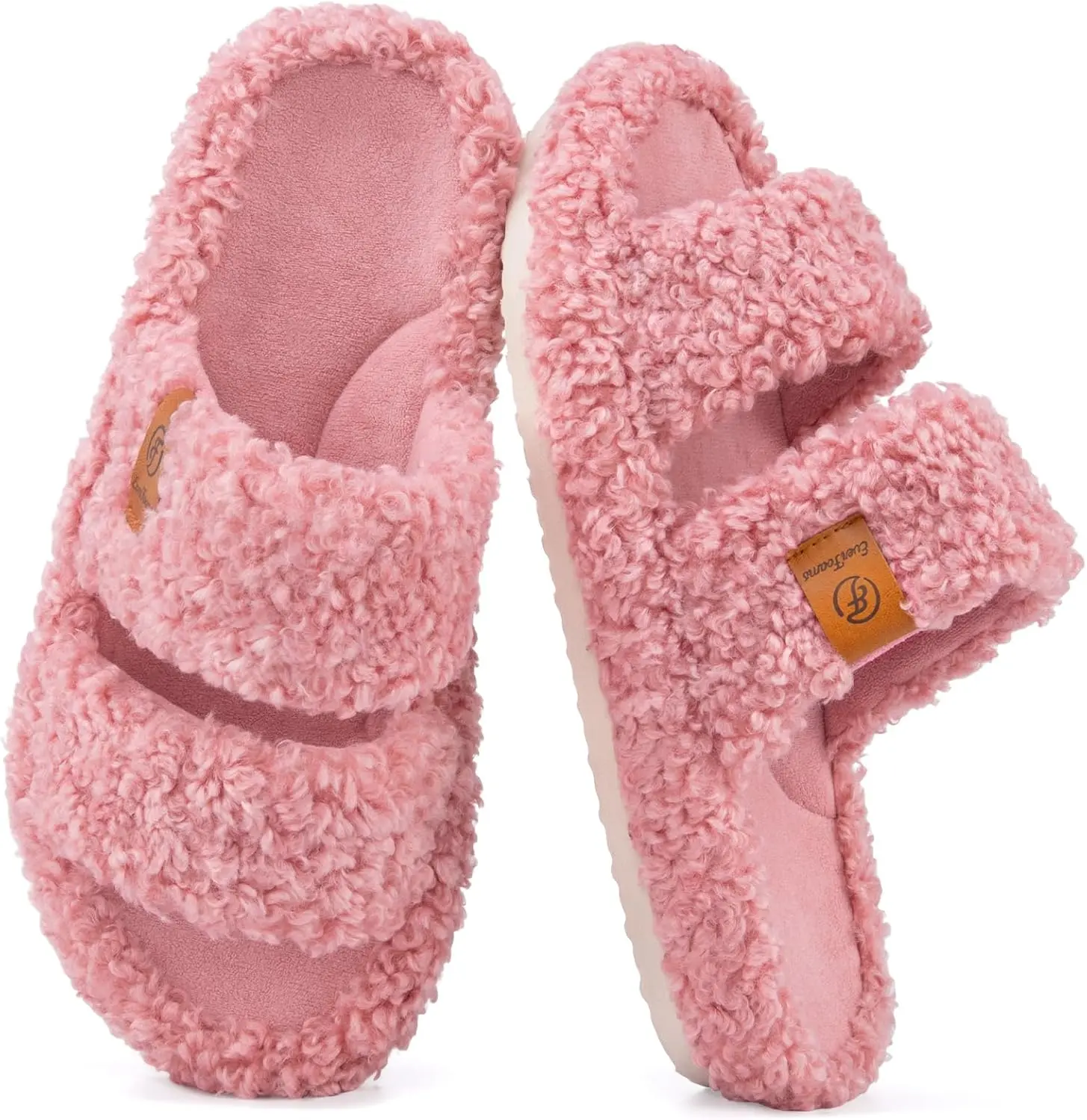 EverFoams Women's Classic Stylish Slide Slippers - Fuzzy Open-Toe, Soft Memory Foam, Rubber-Soled Indoor Footwear for Comfortable Home Wear, Hand Wash, Soft Fur, Indoor Wear