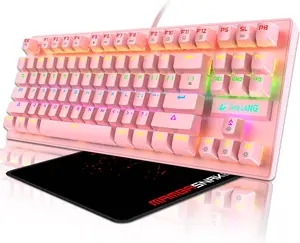 FELICON Mechanical Gaming Keyboard 87 Keys Compact Tenkeyless Rainbow LED Backlit Illuminate Wired Computer Keyboard with Blue Switches and Mouse Pad for Windows PC Gamers