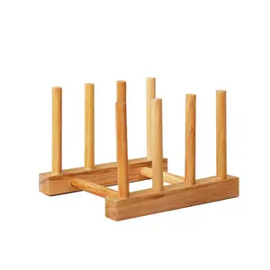 Bamboo dish rack, pot lid/plate/cutting board organizer, suitable for kitchen cabinets, bottle drying rack