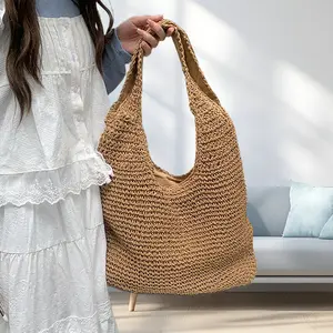Woven Straw Beach Tote Bag for Women Summer Stylish Medium Bag  Soft Shoulder Purse for Vacation Shopping