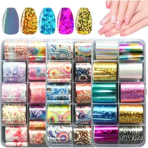 30 Roll Transfer Nail Foil Sticker Mandala Flower Printed Nail Foil Transfer Sheets Holographic Silver Golds Colorful Decals Nail Art Sticker for Women Girls springtok