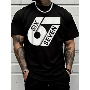 Men's Short Sleeve Casual Graphic Crewneck T Shirt with Six Seven Number Logo for Trendy Street Style All Season