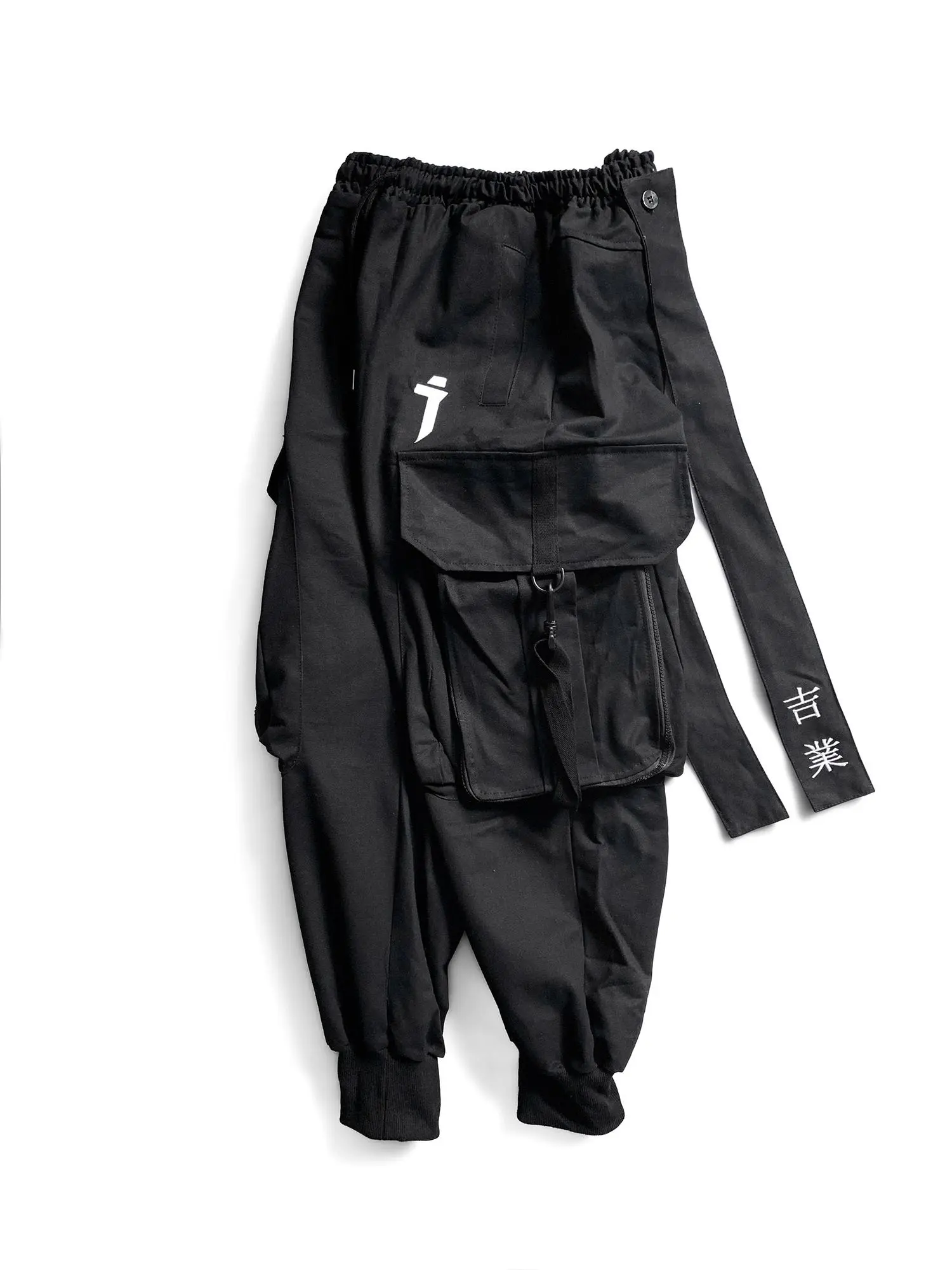 Niepce Japanese Embroidery Kanji Cargo Pants with Straps Streetwear Oversize