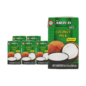 AROY-D Thai Coconut Milk 250ml x 6 | Pure Natural, No Added Sugar | Perfect for DIY Thai Desserts & Sago Pudding