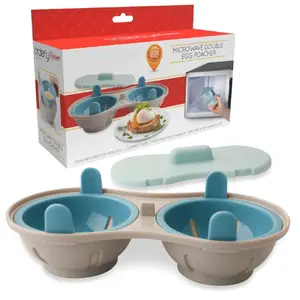 Microwave Double Egg Poacher – Gourmet Quality Egg Poacher. With Drain Basket & Egg Shell Cracker - Cooks 2 Eggs - Microwave Egg Cooker Poacher