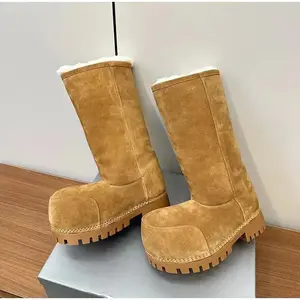 Big Head Design Platform Snow Boots,Thick Soled Height Increasing Long Tube Warm Cotton Boots,Winter Women's Brown Plush Shoes Girl Footwear
