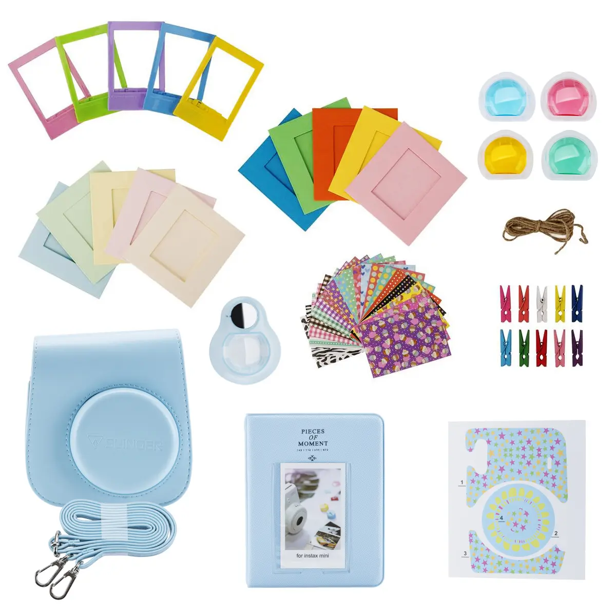 Sky Blue PU Leather Slinger Accessories Kit for Fujifilm Instax Mini 11 - Instant Photography Lens Accessory, Sticker-Included, Selfie-Enhancing, Picture-Ready (Camera Not Included)