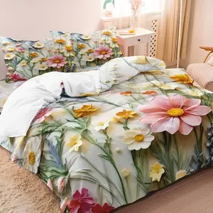 3pcs Colorful Floral Pattern Ultra-Soft Brushed Digital Print Duvet Cover Set, Decorative Duvet Cover, Skin-Friendly Fabric, Suitable for Bedroom and Guest Room, Washable, 1 Duvet Cover + 2 Pillowcases, Filling Not Included, Bed Sets Supplies