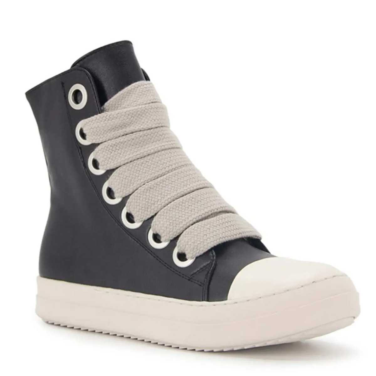 Women's PU Leather High-Top Athletic Casual Sneakers - Thick Shoelaces, Waterproof, Comfortable Rubber Platform, Zipper Closure, Outdoor Walking Footwear, Sneaker Trainer