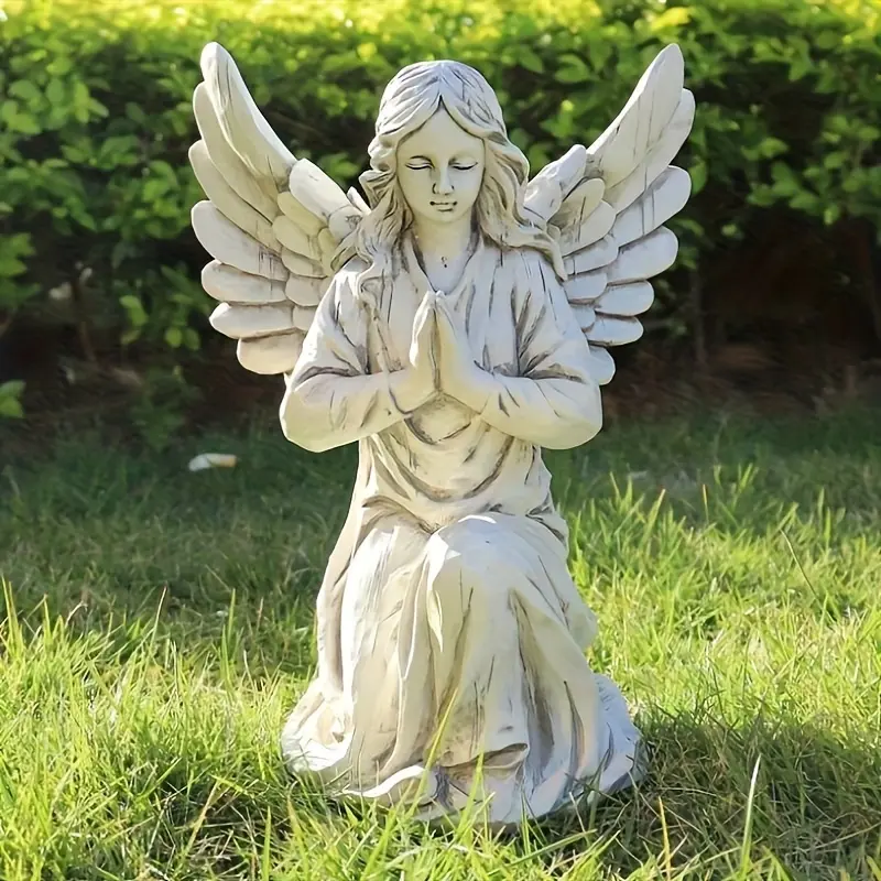 1pc Resin Praying Angel Garden Statue - Art Deco Universal Sculpture, Memorial Figurine - Artistic Home & Outdoor Decor - Patio Cemetery Statue - Sympathy Remembrance Gift