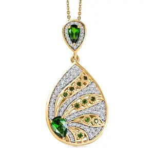 Shop LC Chrome Diopside and White Zircon 1.50 ctw Pendant Necklace in 18K Vermeil Yellow Gold Over Sterling Silver 20 Inches