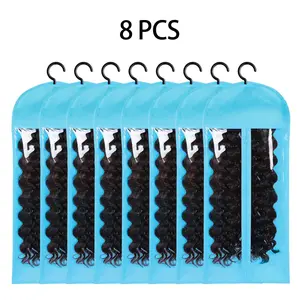 Falote 8Pcs Durable High-Clarity PVC Wig Bags - Zippered Organizer with Holder Hanger, Dustproof Plastic Durable Cover, Tangles-Preventing Wall-Mounted Wig Styling & Display Tool