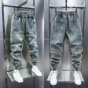 Patchwork Design Fashion Streetwear Wide Leg Jeans Fashion Harem Pants Men's Clothing