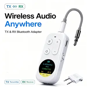2-in-1 Wireless Audio Adapter, Bluetooth 5.4 3.5mm Audio Transmitter Receiver with Color LCD Screen, for Airpods or Headphones, for Flight, TV, Car Stereo, MP3 Headset Microphone, SummerVibes mothersdaygift