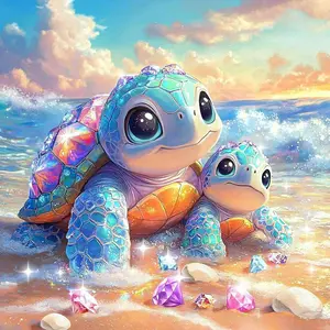 5D DIY Full Drill Round Diamond Painting - Diamond Painting Kit Sea Turtle, Beach Mosaic Canvas DIY Wall Art, Home Wall Decoration