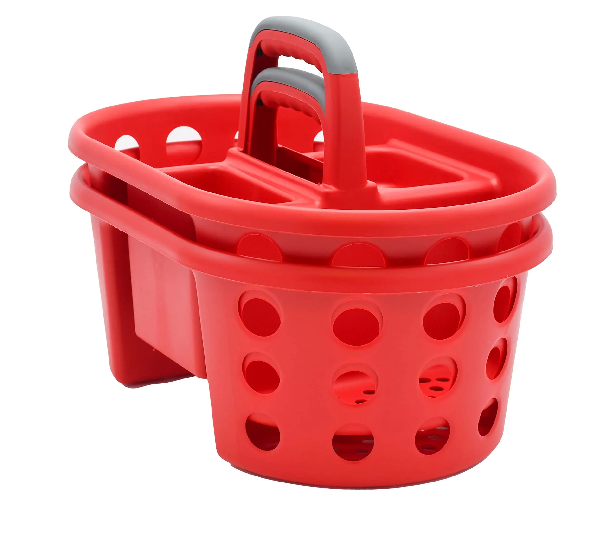 SIMPLYKLEEN 2-Pack Plastic Shower Caddy Set - Multi Compartment Home Organizer, Portable Toiletries Basket with Handle for College Dorm Bathroom, Red, Made in the USA
