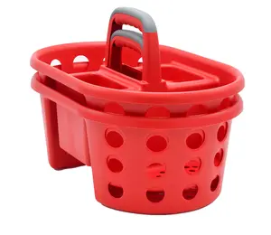 SIMPLYKLEEN 2-Pack Shower Caddy Basket Plastic Bath Caddy Organizer, Portable Divided Cleaning Supply Storage Organizer with Handle for College Dorm Bathroom - Red, Made in the USA