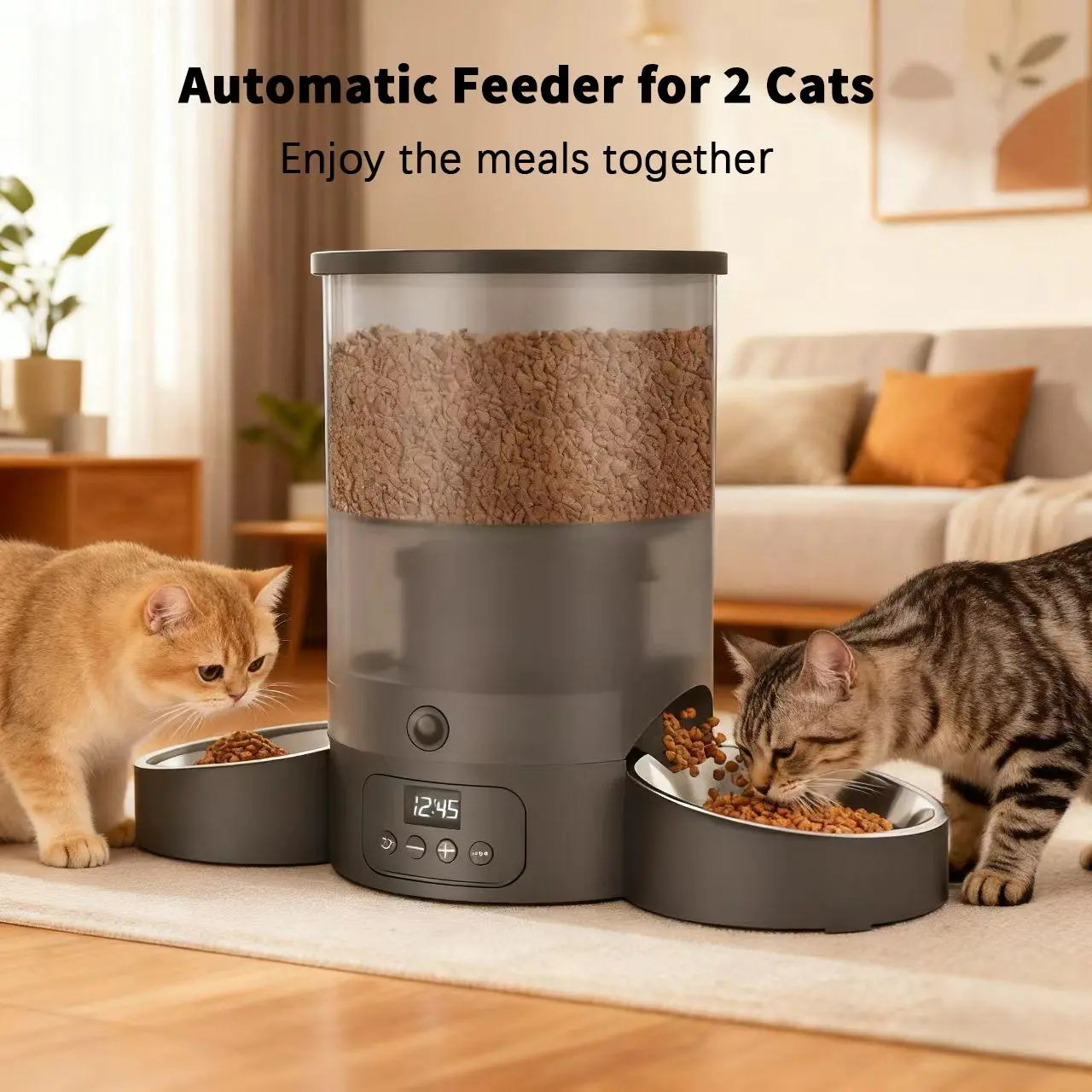 3L ABS Plastic Automatic Pet Feeder for Cats & Dogs - Timed Meals, Auto Feeds, Button Setting, 1-10 Meals, Dual Power Supply, Stainless Steel Bowls, Desiccant Box, 10s Feeding Alert (Max 6 Plays), Easy Food Storage & Cleaning