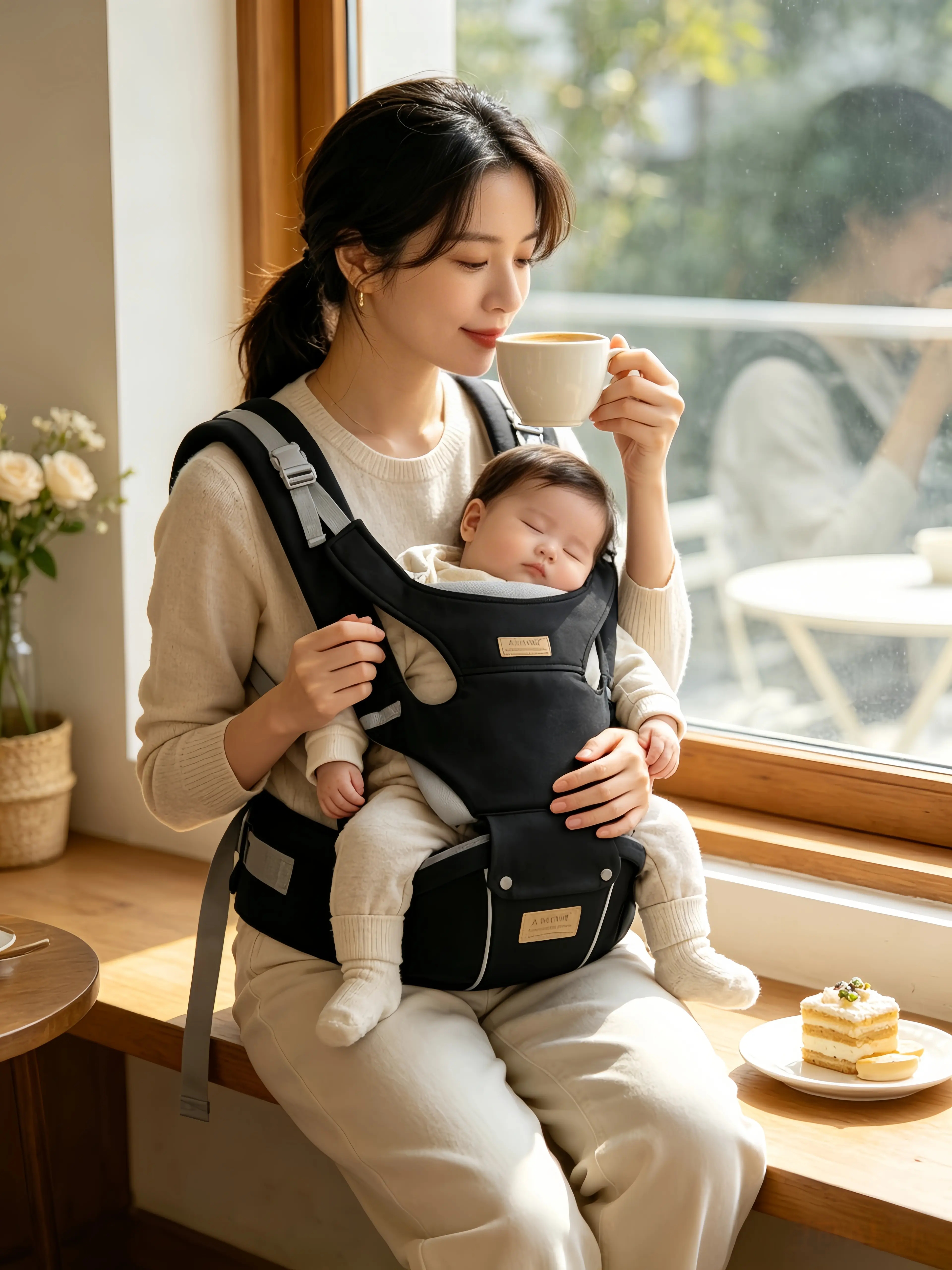 Polyester Heavy-Duty Waist Stool Baby Carrier, Unisex Adjustable Multi-Functional Ergonomic Newborn-Friendly Gear, Hands-Free Hip Support with Lightweight Velcro Fit for On-the-Go Parents, Logo Print Design cover babysling wrap, Waist Stool Baby Carriers