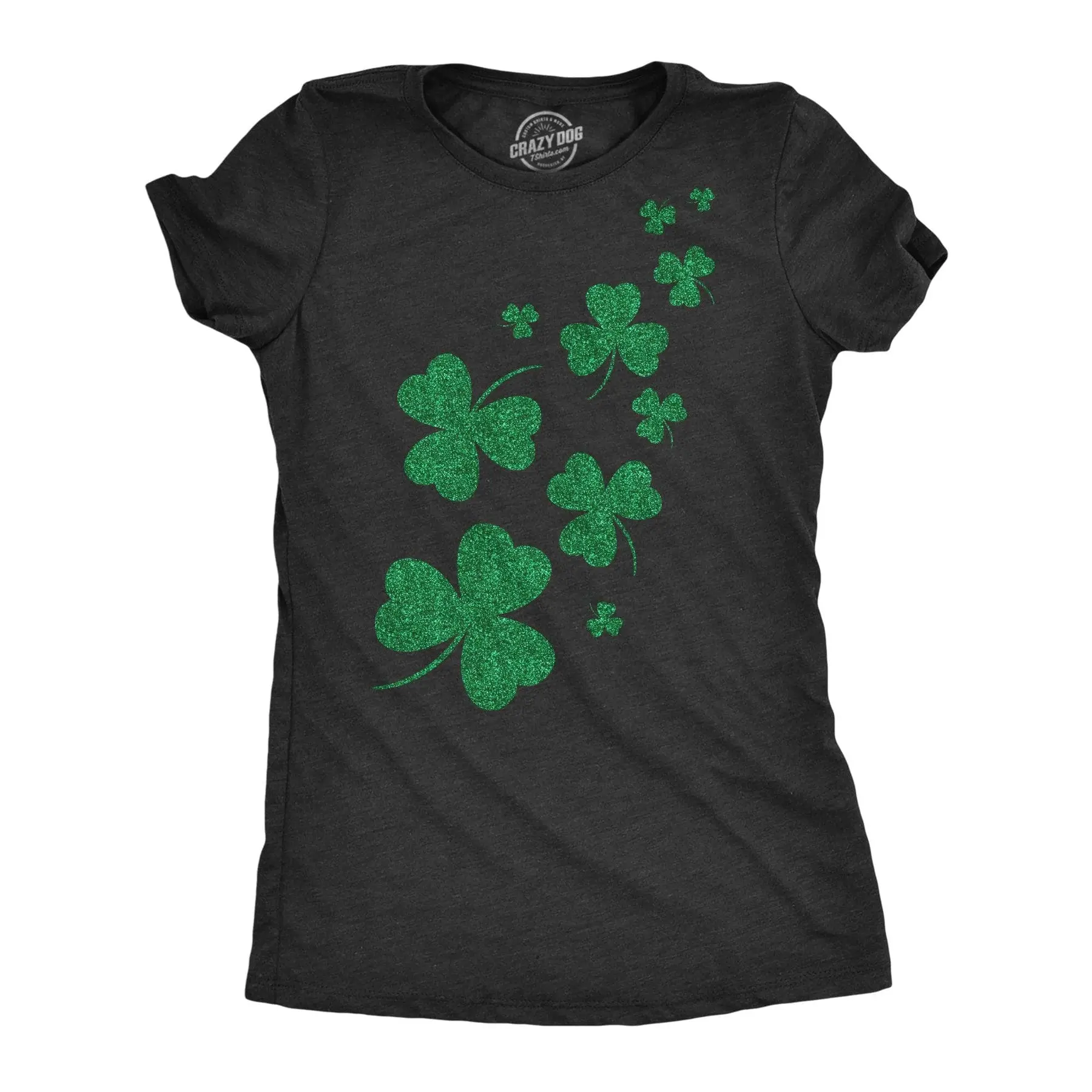 Womens Glitter Shamrocks T Shirt Funny St Saint Patricks Day Shamrock Clover Tee Funny Womens T Shirts Cute Vintage Fashion Casual Ladies T-Shirt Gift Saint Patrick's Day Tops for Women Women's Novelty Tees Black -