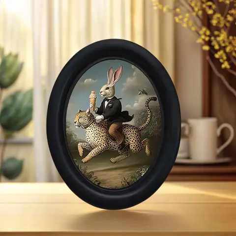 Vintage Art Style Rabbit Riding Cheetah Decorative Home Item, Perfect for Halloween Christmas Thanksgiving Wall Decoration, Hanging Decor, Wall Hanging Ornament, Room Decoration Ornaments, Holiday Decor, Decorations and Ornaments