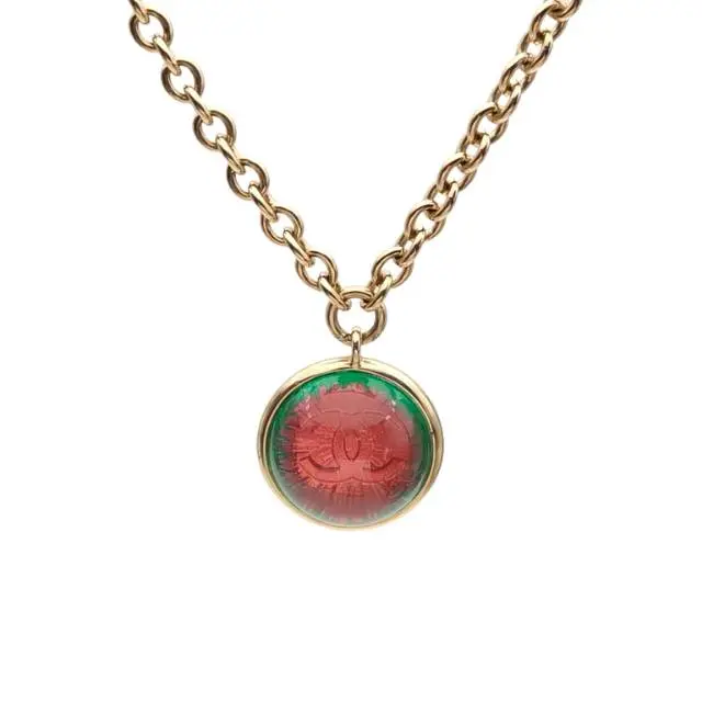 Pre-owned CHANEL 22A Cat's Eye Round Double C Logo Necklace P206941331