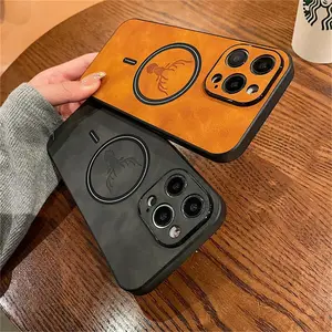 Leather Shockproof MagSafe Case for iPhone 16/15/14/13 Pro Max, 12, 11 – Premium Leather Protective Cover, Impact-Resistant, Wireless Charging Compatible, Slim Fit, Durable, Luxury Design, Full Protection, Stylish Phone Case for Men & Women